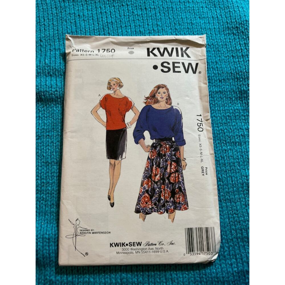 Kwik Sew 1750 top straight A lined skirt 1980s pattern Size S M L XL